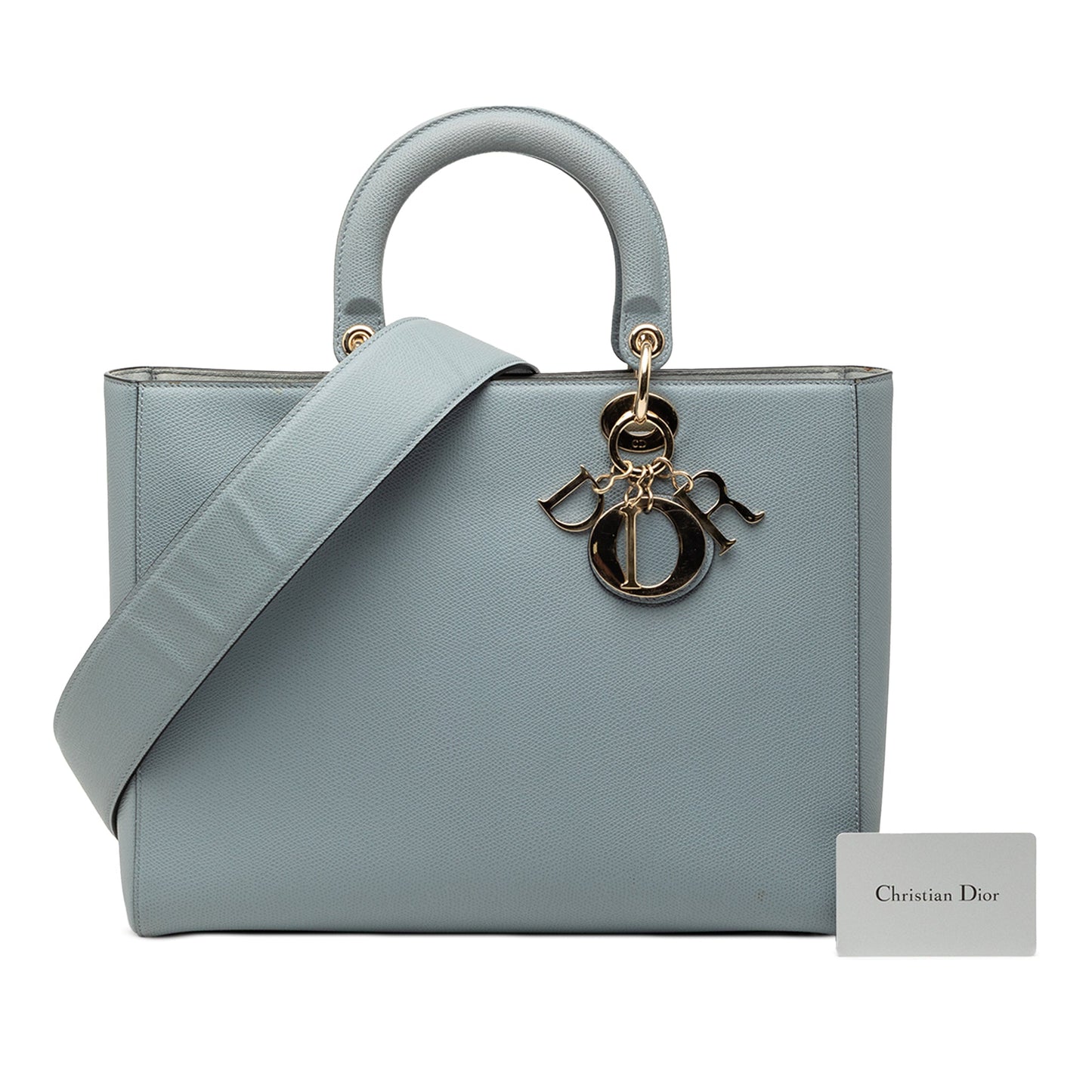 Blue Dior Large Grained Calfskin Lady Dior Satchel