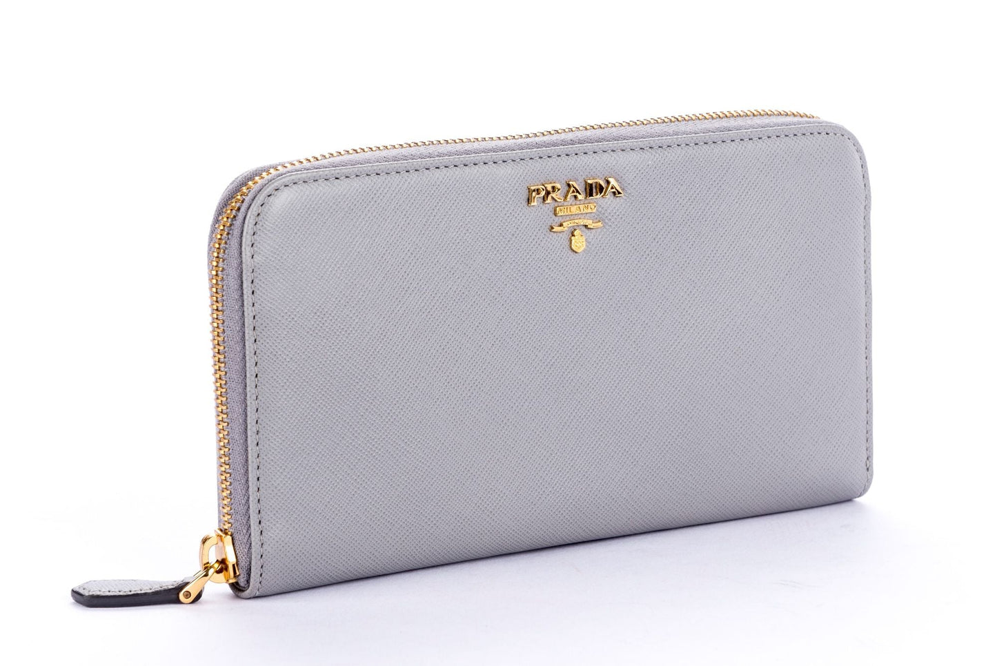 Prada 1M0506 Light Grey Full Zip Wallet with Cards & Box