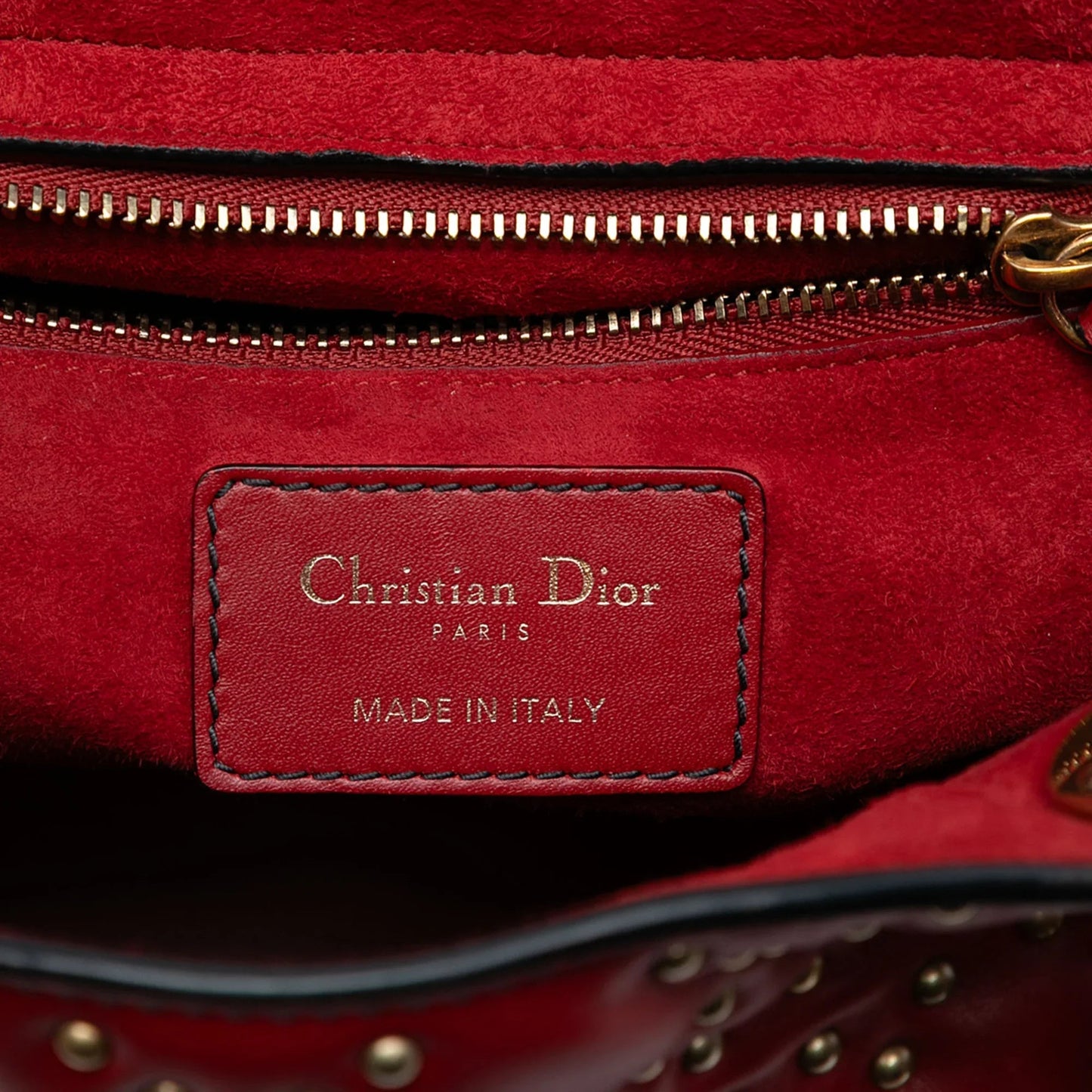 Red Dior Medium Studded Calfskin Lady Dior Handbag