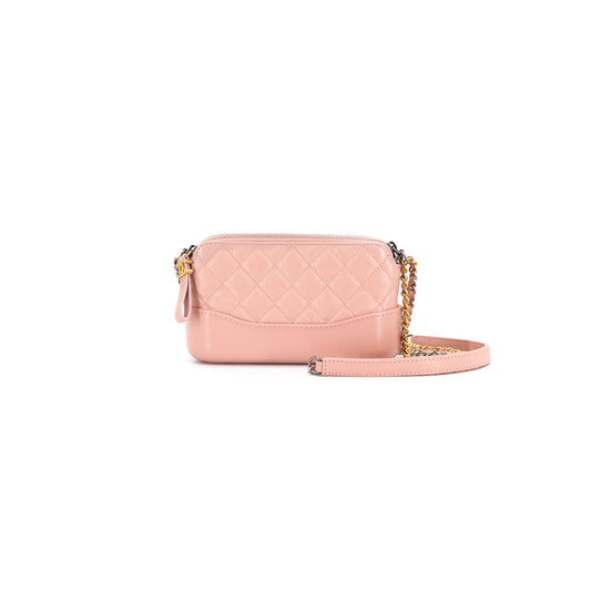 Chanel Quilted Calfskin Gabrielle Clutch On Chain Light Pink