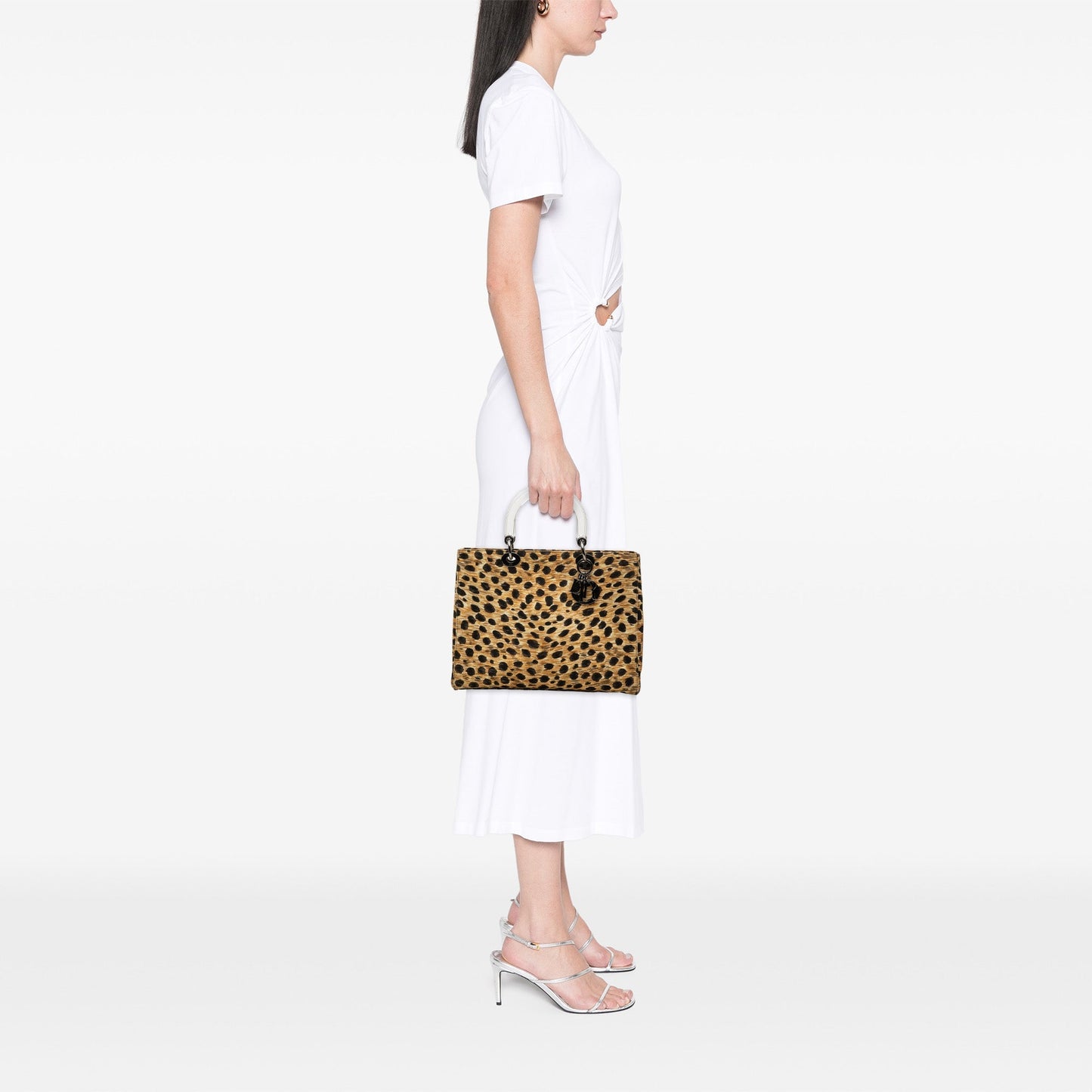 Brown Dior Large Canvas Leopard Print Lady Dior Satchel