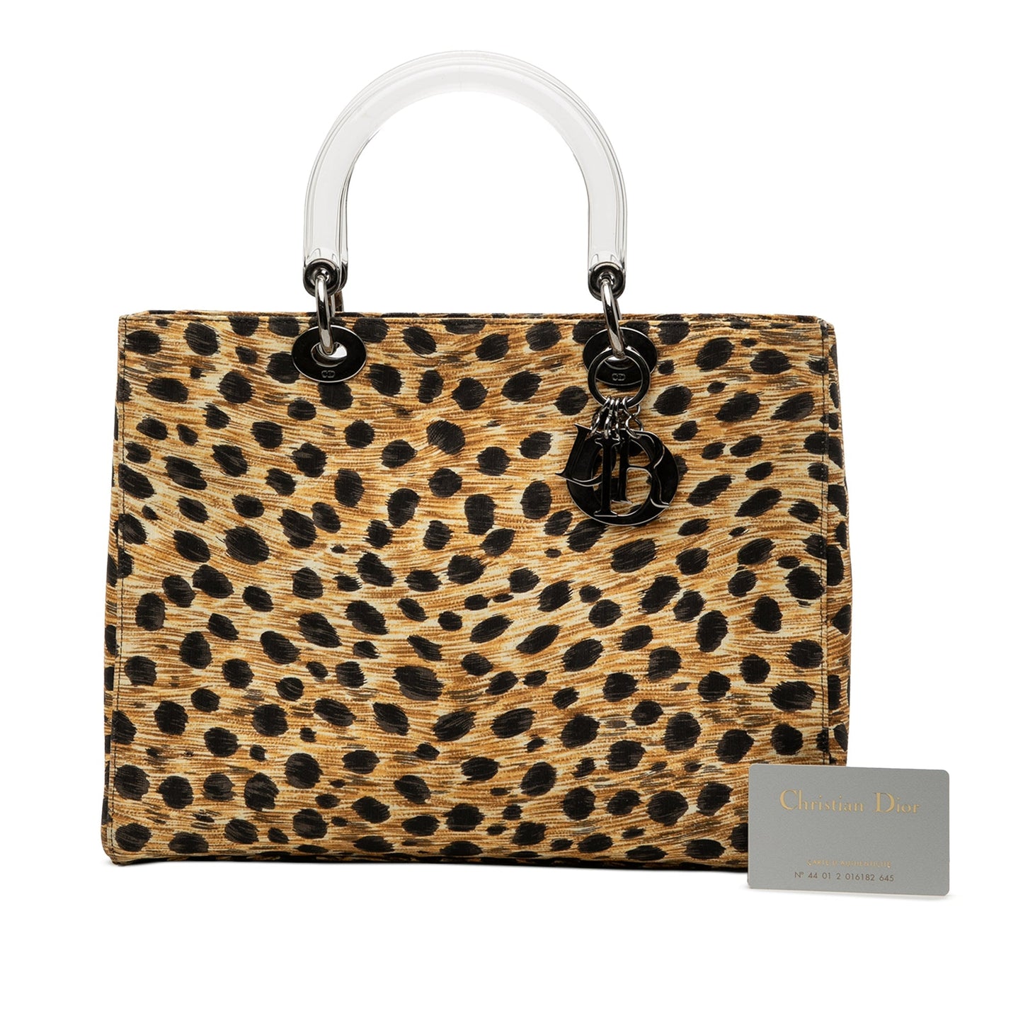 Brown Dior Large Canvas Leopard Print Lady Dior Satchel