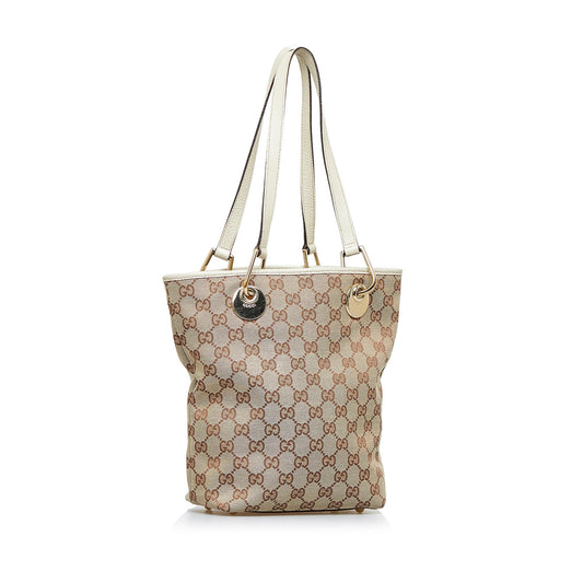 Gucci Brown Leather Canvas Tote Style 34