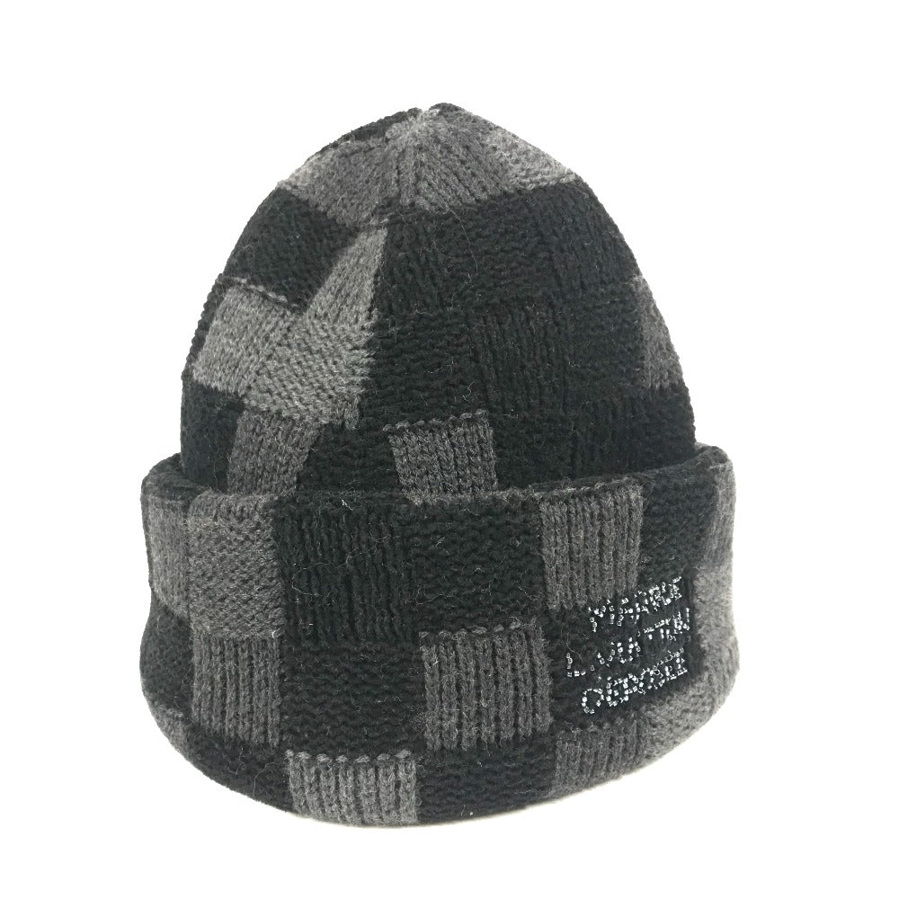 LOUIS VUITTON Knit hat M5029A wool black LV Crash Damoflage Beanie mens S