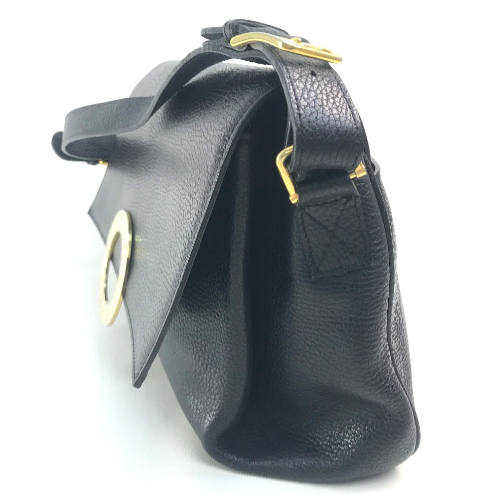 CELINE Handbag leather Black x Gold Metal vintage Circle logo Women