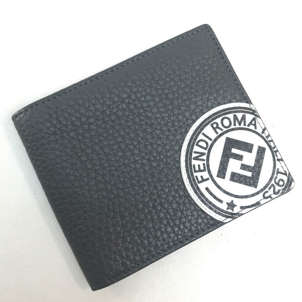 FENDI Folded wallet 7M0169 A4NR Calf leather dark gray x white FF logo stamp mens