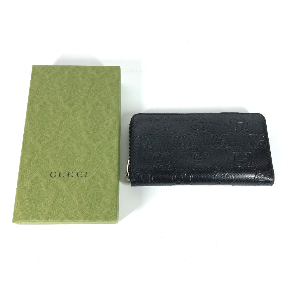GUCCI Long Wallet Purse 625563 leather black GG embossed long wallet Travel case mens