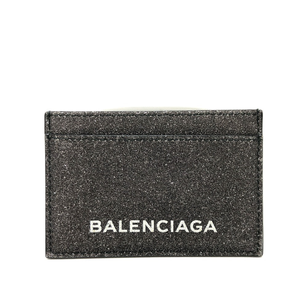 BALENCIAGA Card Case 392126 leather gray logo glitter Pass case Women