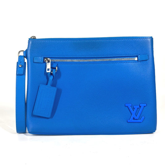 LOUIS VUITTON Clutch bag M82270 leather blue Aerogram LV logo takeoff pouch