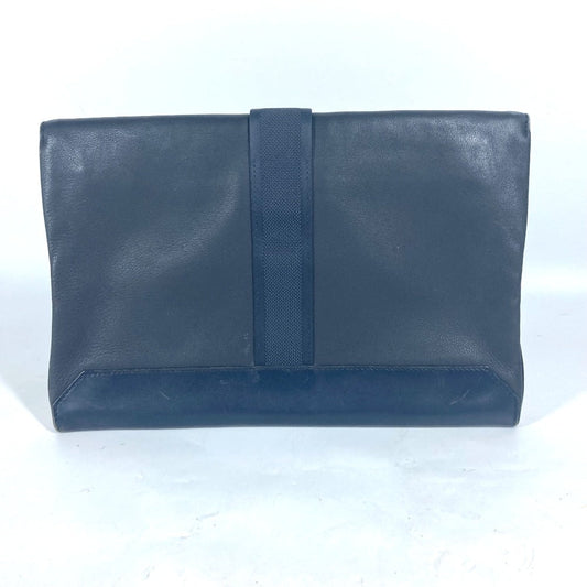 HERMES Clutch bag leather Navy flap City slide