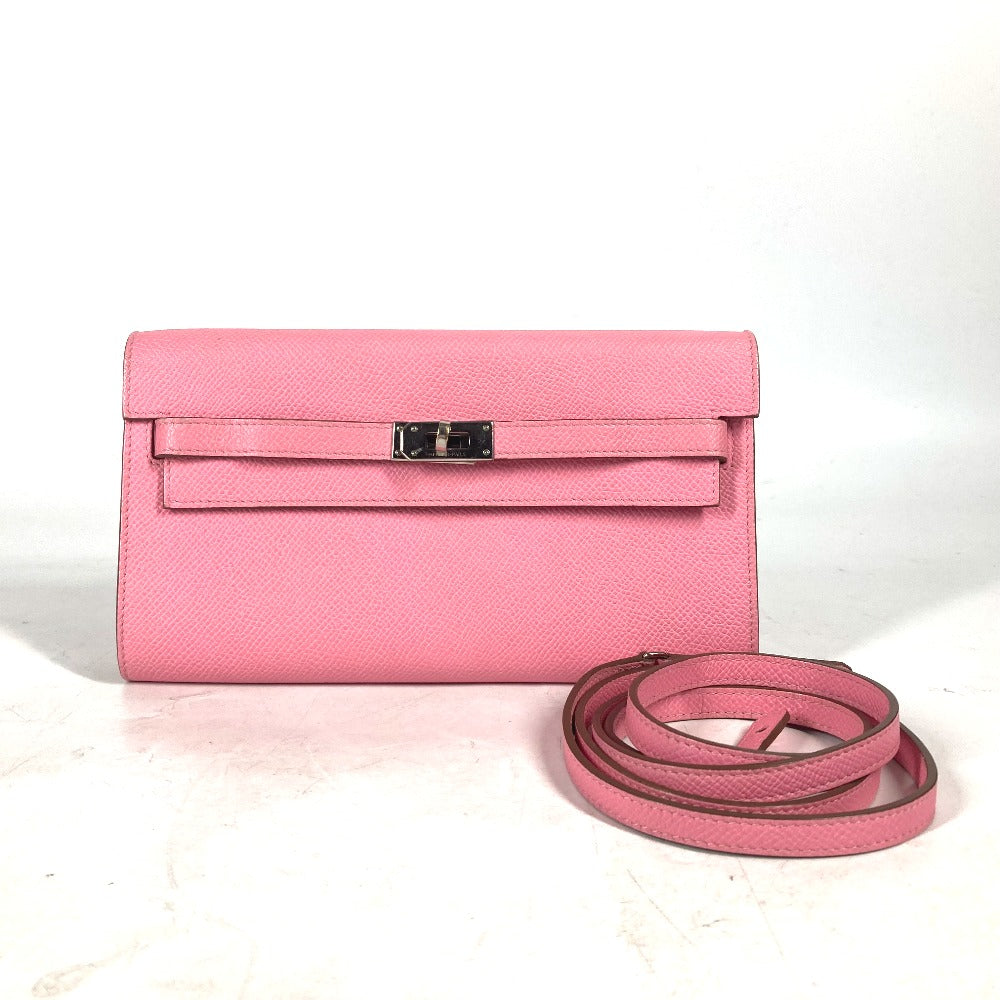 HERMES Long Wallet Purse Epsom pink Shoulder wallet Kelly wallet long to go Women Used