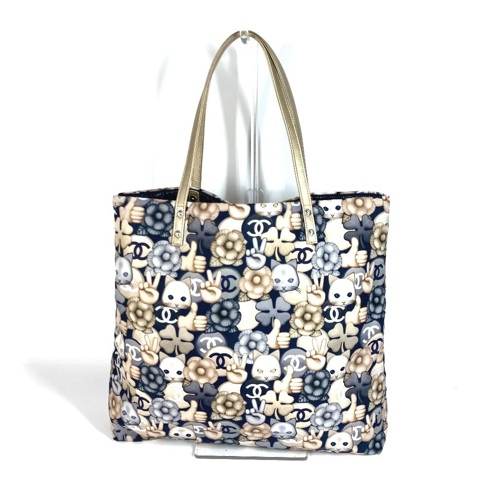 CHANEL Shoulder Bag Leather / nylon blue Cat Choupette Camellia Cat