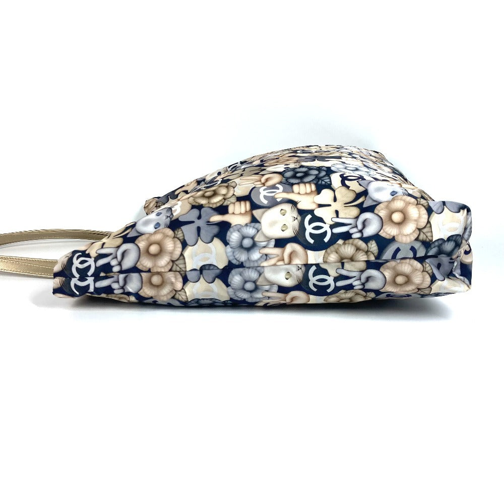 CHANEL Shoulder Bag Leather / nylon blue Cat Choupette Camellia Cat