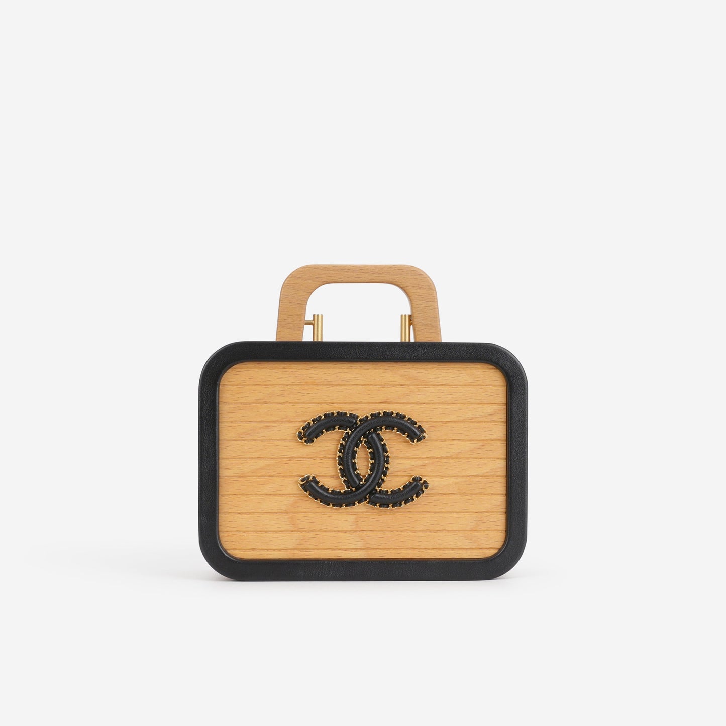 Chanel CC Vanity Case - Beech Wood and Black Lambskin Brushed | Gold Hardware