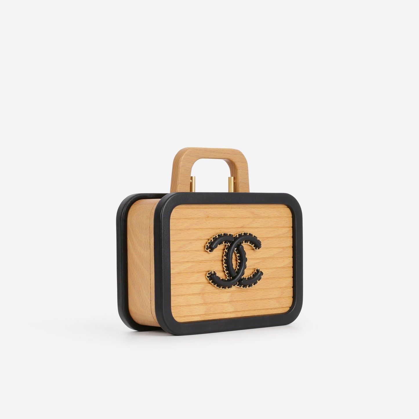 Chanel CC Vanity Case - Beech Wood and Black Lambskin Brushed | Gold Hardware