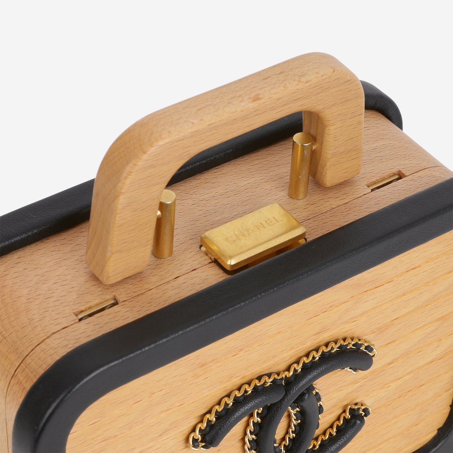 Chanel CC Vanity Case - Beech Wood and Black Lambskin Brushed | Gold Hardware