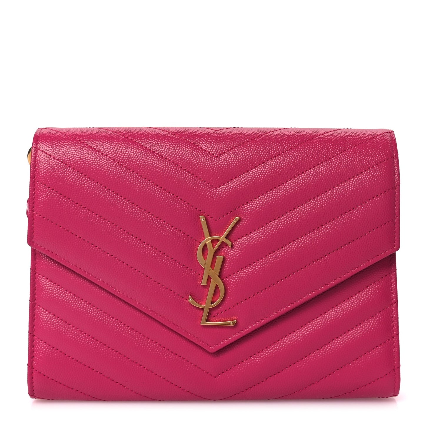 Saint Laurent Grain De Poudre Matelasse Chevron Monogram Envelope Clutch Fuchsia Fuchsia