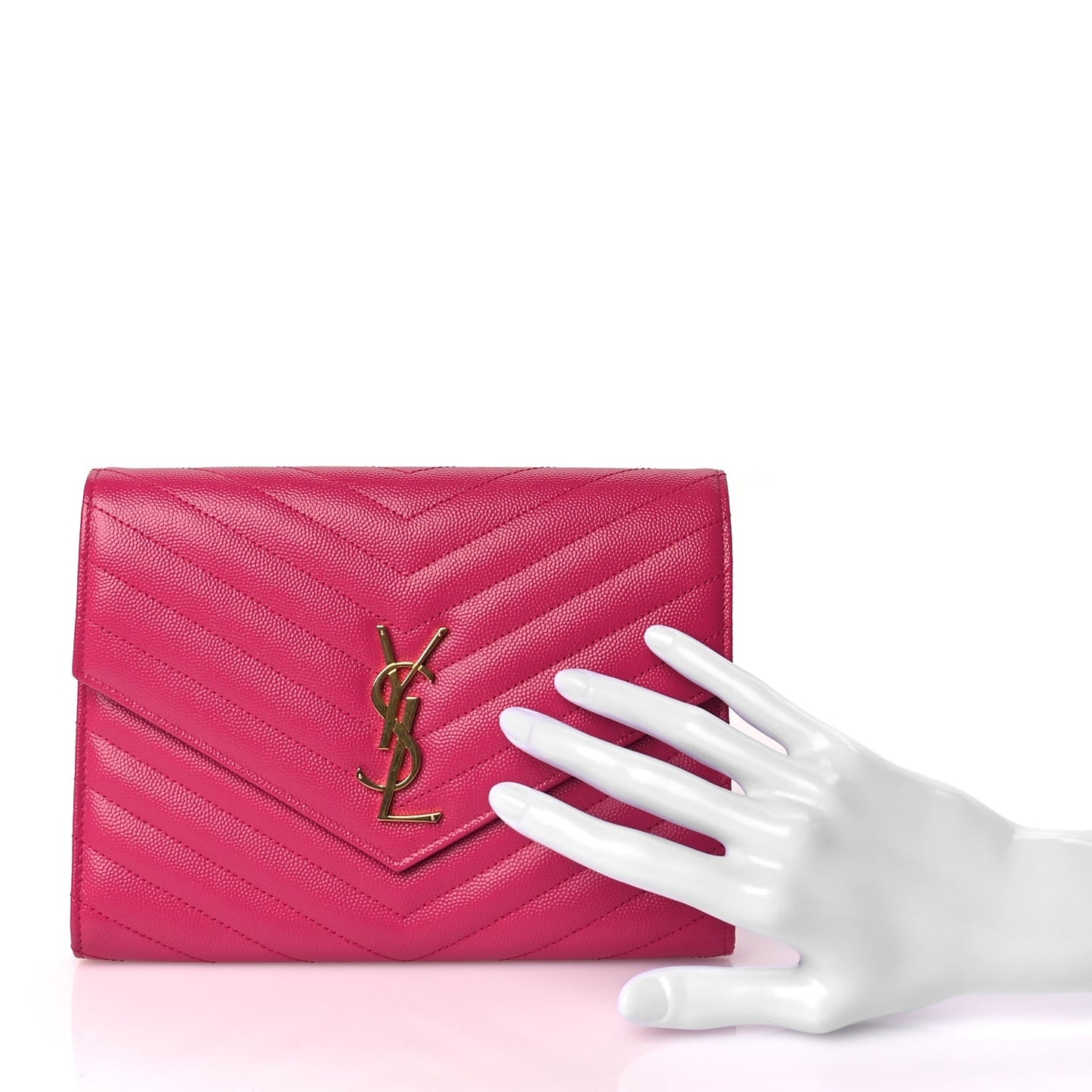 Saint Laurent Grain De Poudre Matelasse Chevron Monogram Envelope Clutch Fuchsia Fuchsia