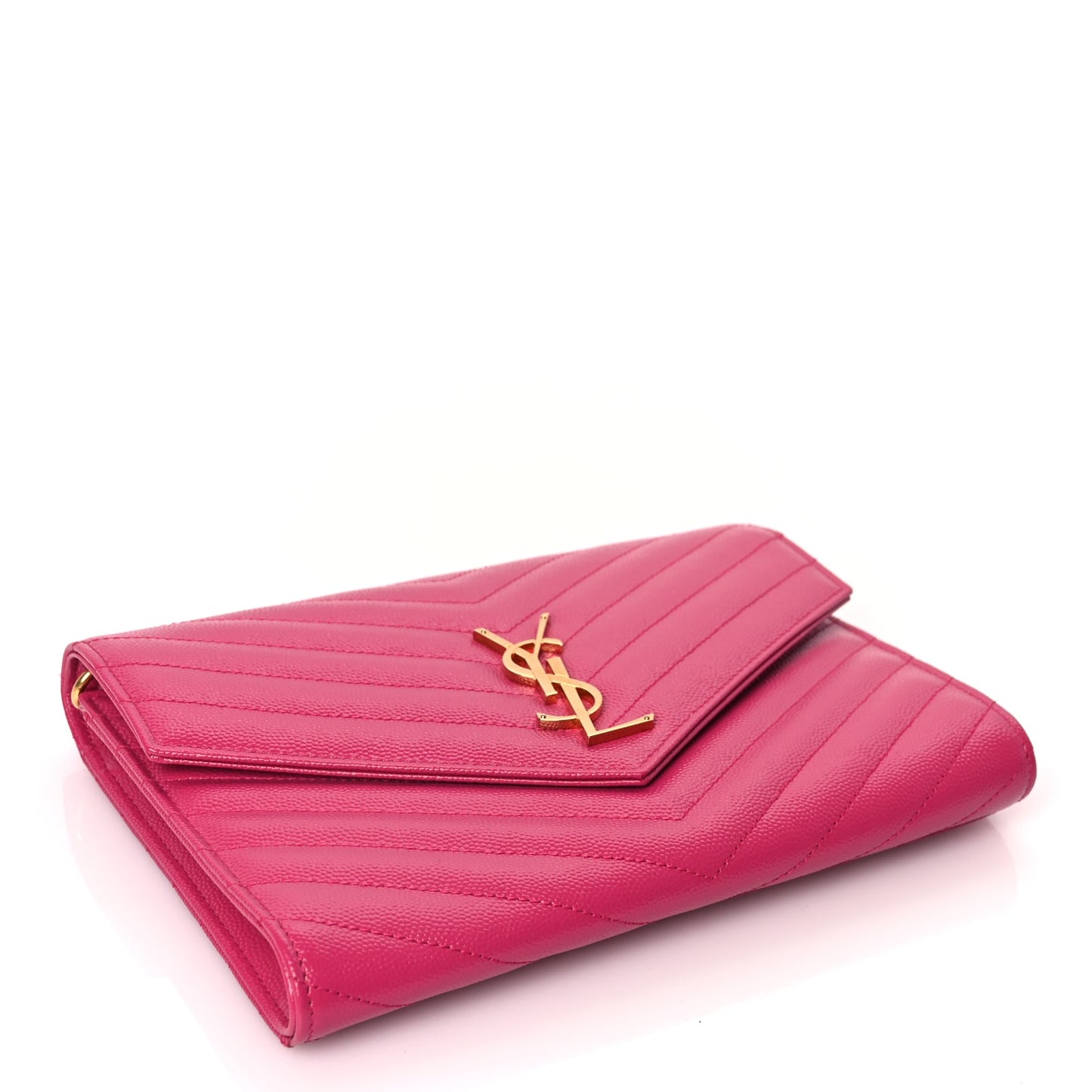 Saint Laurent Grain De Poudre Matelasse Chevron Monogram Envelope Clutch Fuchsia Fuchsia