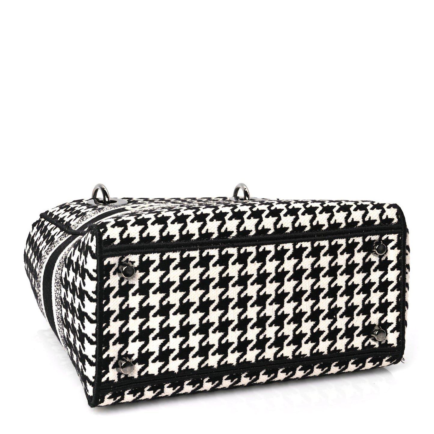 Christian Dior Canvas Houndstooth Embroidered Medium Lady D-Lite Black White