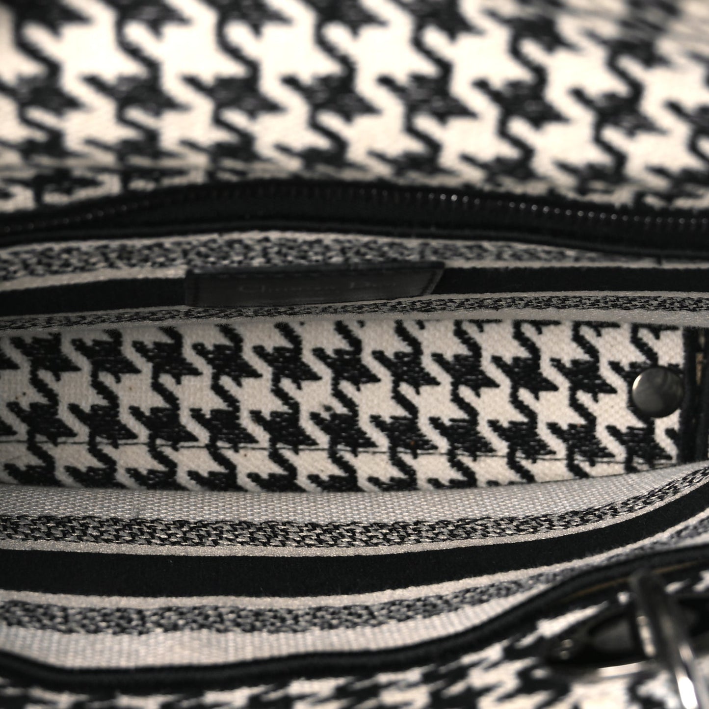 Christian Dior Canvas Houndstooth Embroidered Medium Lady D-Lite Black White