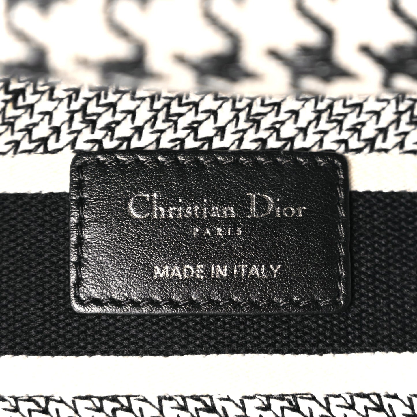 Christian Dior Canvas Houndstooth Embroidered Medium Lady D-Lite Black White