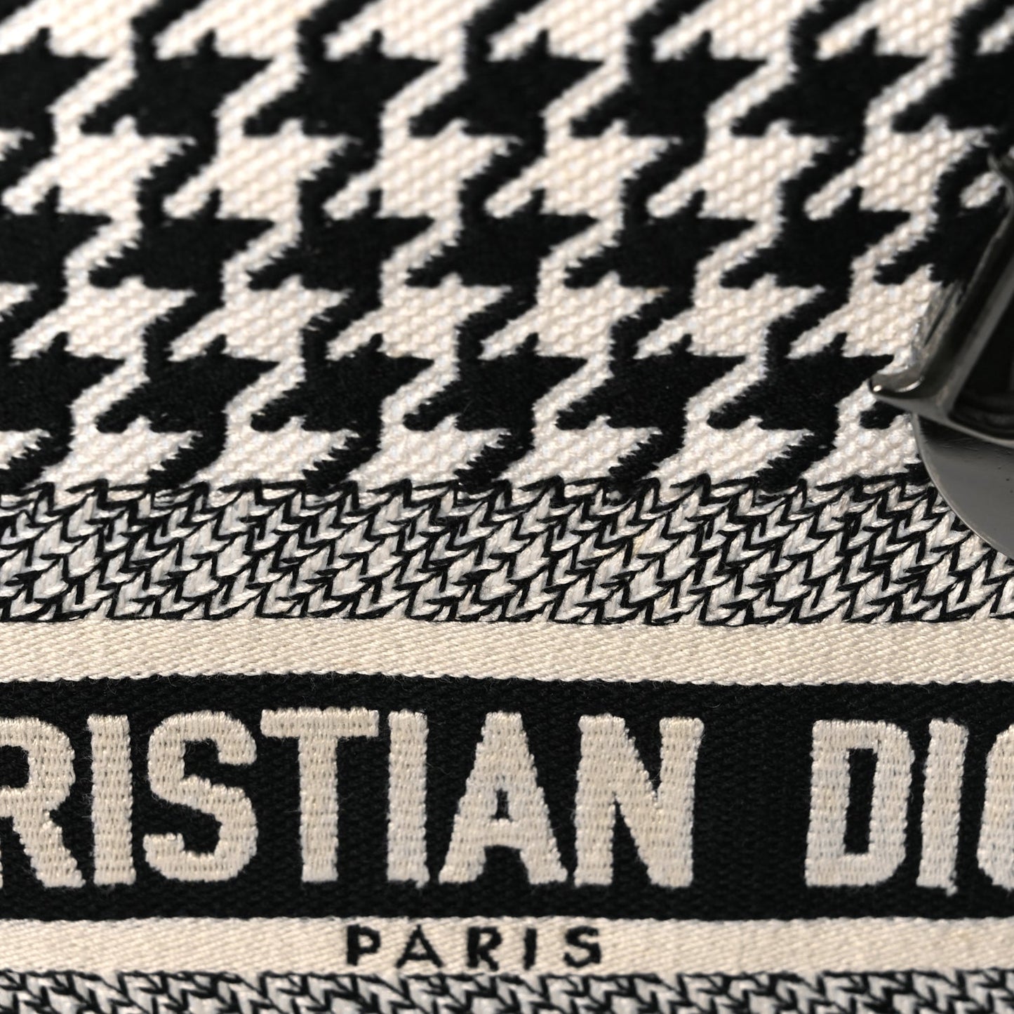 Christian Dior Canvas Houndstooth Embroidered Medium Lady D-Lite Black White