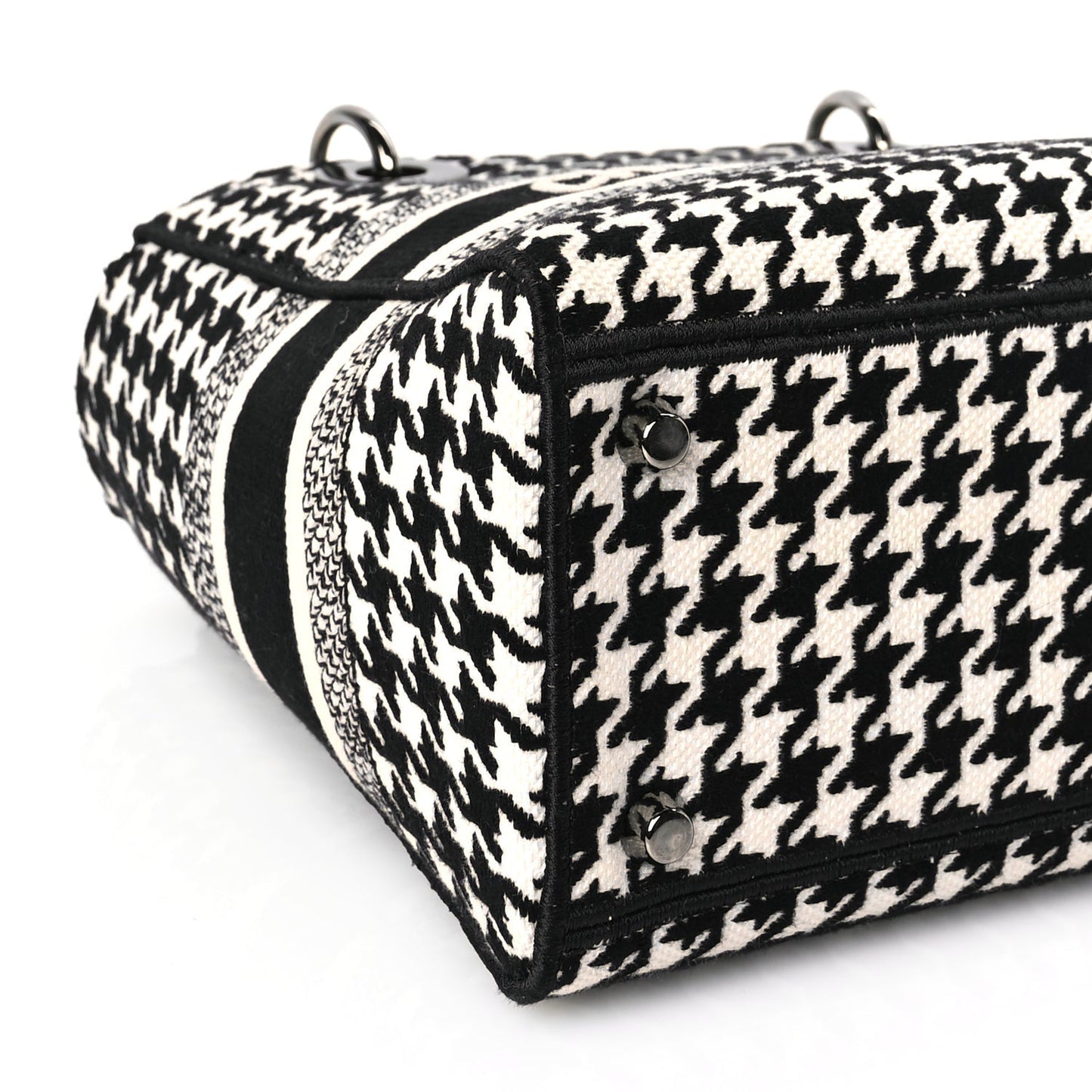 Christian Dior Canvas Houndstooth Embroidered Medium Lady D-Lite Black White