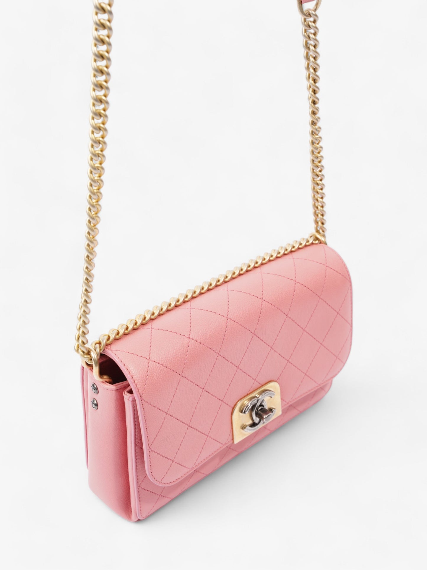 Chanel Quilted Crossbody Bag Pink Calfskin Leather