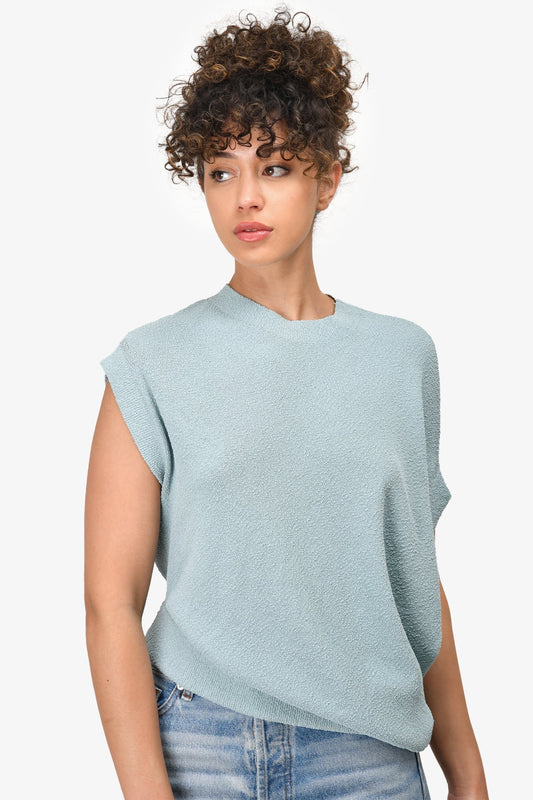Fendi Blue Towelling Asymmetrical Sweater With Interior Logo Trim Size 40
