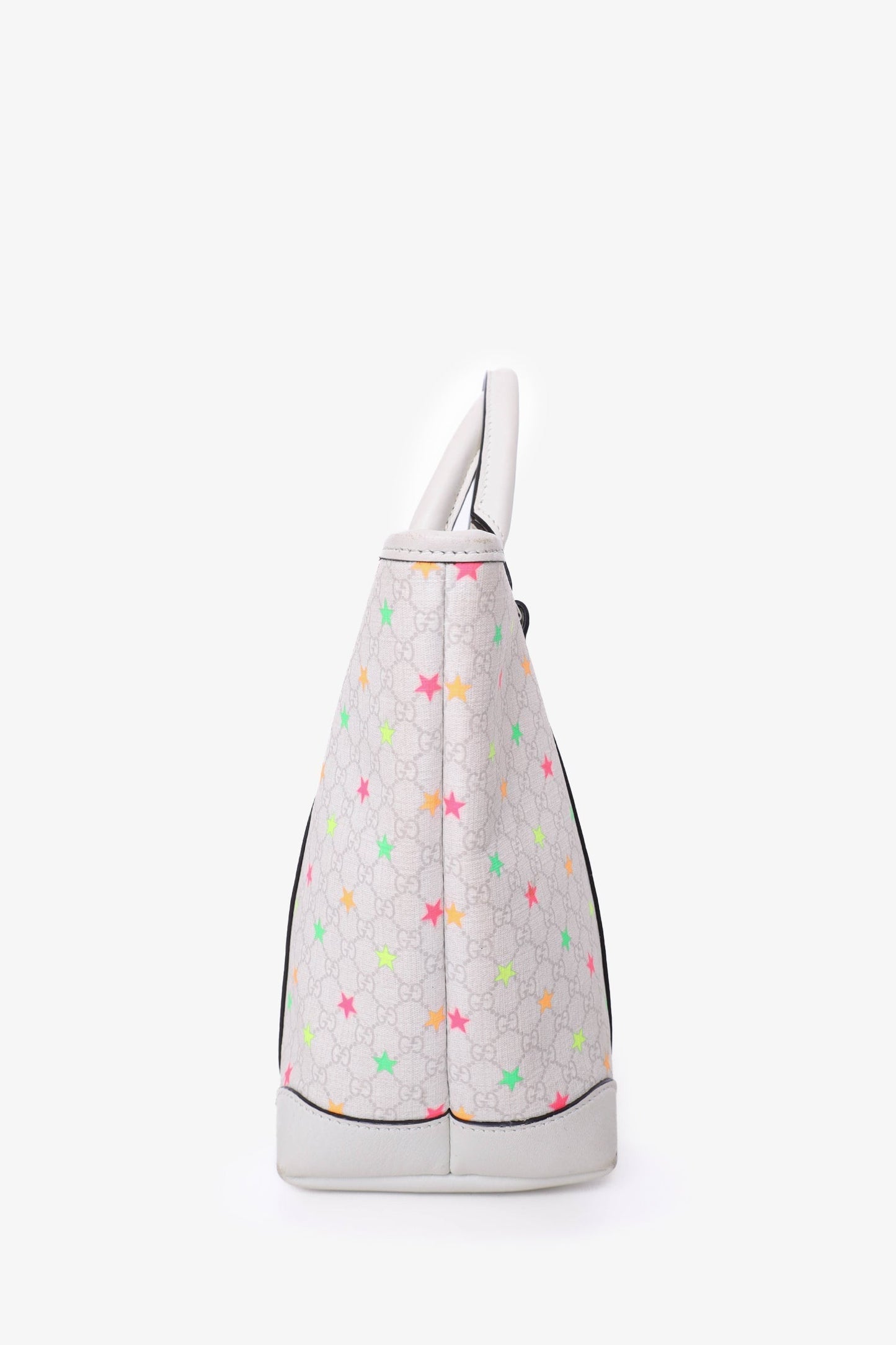 Gucci White Leather GG Supreme Multicoloured Stars Micro Tote Kids