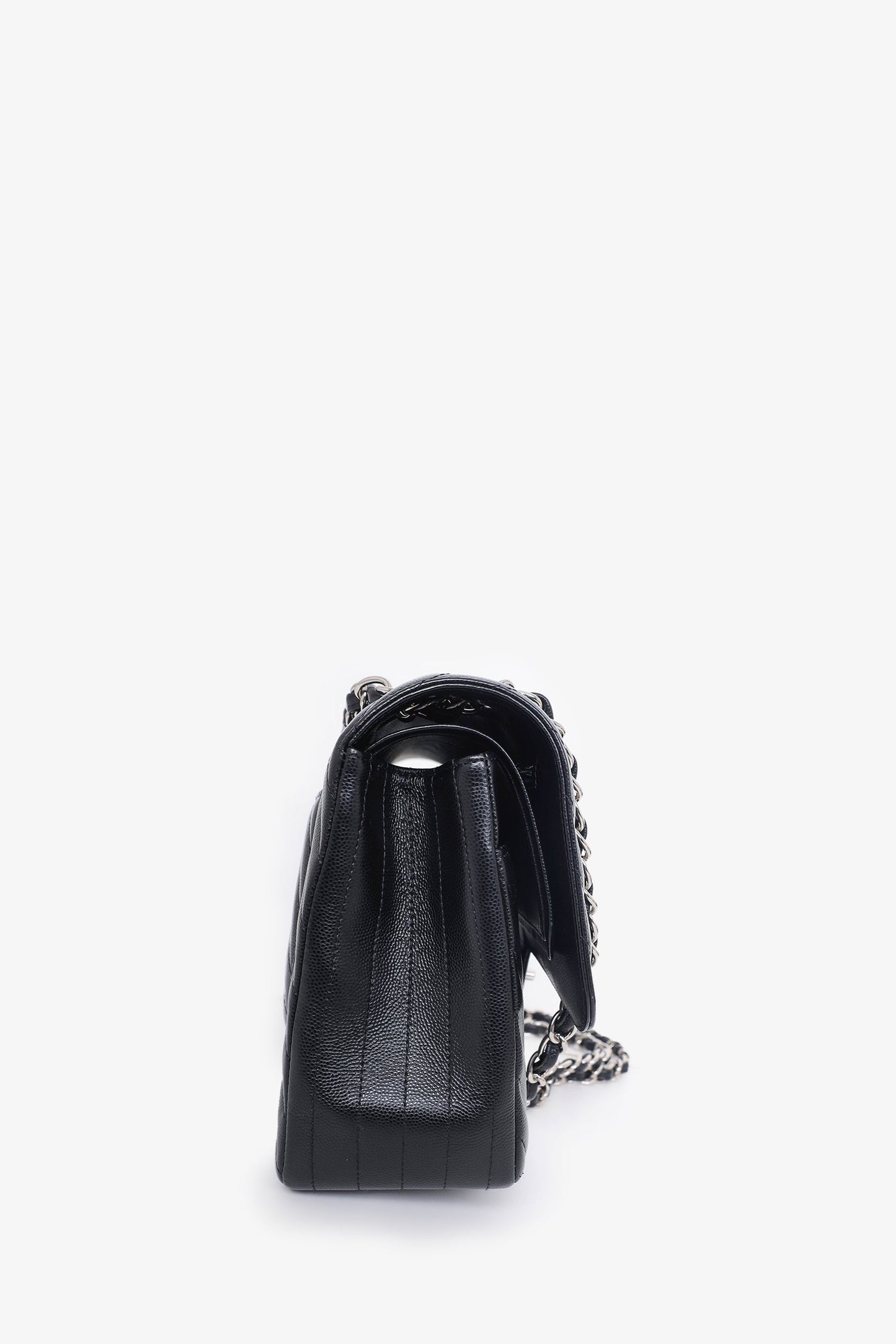 Chanel™ 2016-17 Black Chevron Caviar Leather Jumbo Double Flap Shoulder Bag