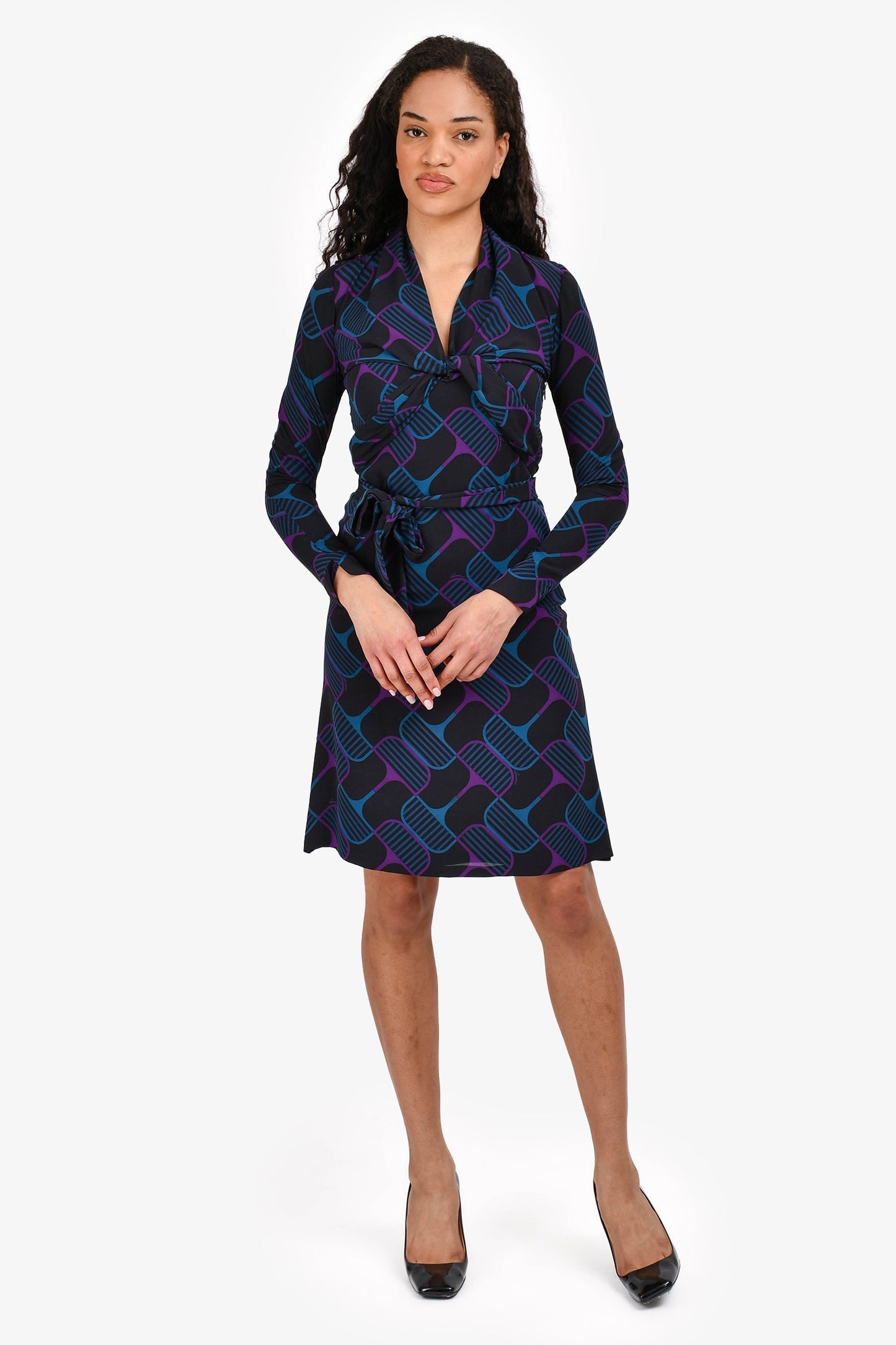 Gucci 2006 Black/Purple/Blue Silk Belted Mini Dress Size 38