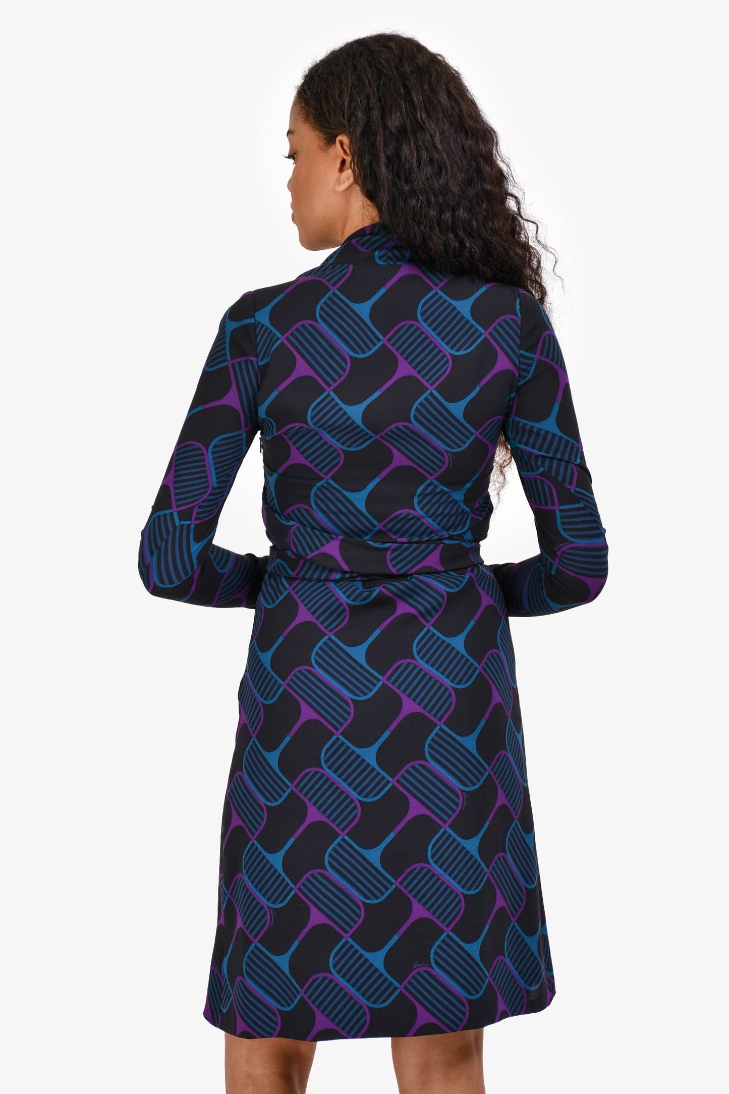 Gucci 2006 Black/Purple/Blue Silk Belted Mini Dress Size 38