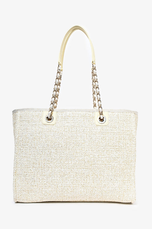 Chanel™ 2021/22 Beige/Gold Metallic Tweed Small Deauville Shopping Tote
