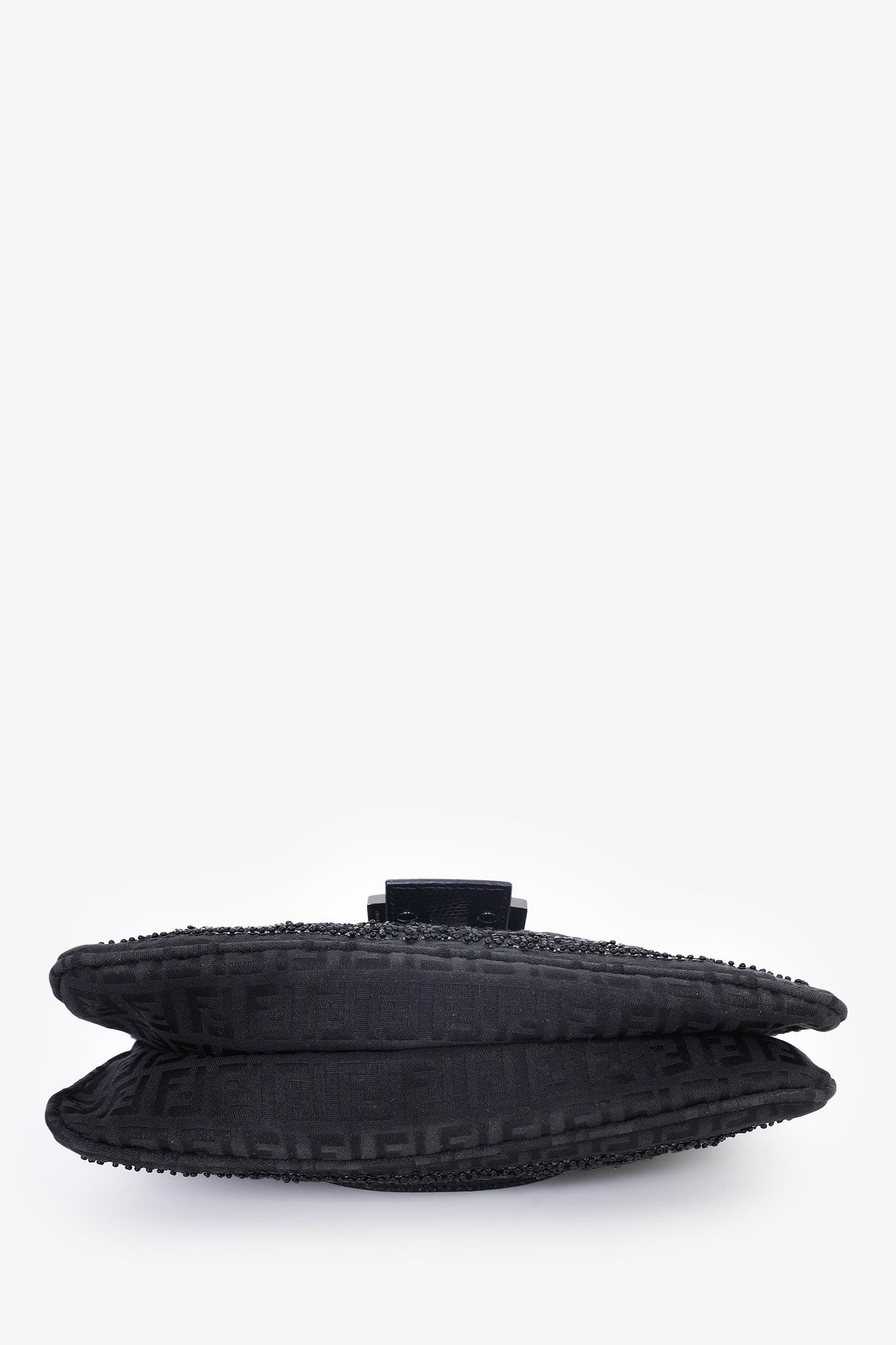 Fendi Black FF Zucca Beaded Lizard Trimmed Baguette