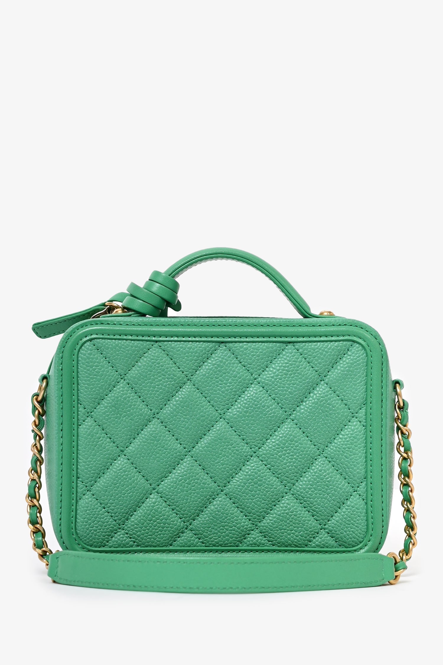 Chanel™ 2017/18 Green Caviar Leather Small Filigree Vanity Case Handbag