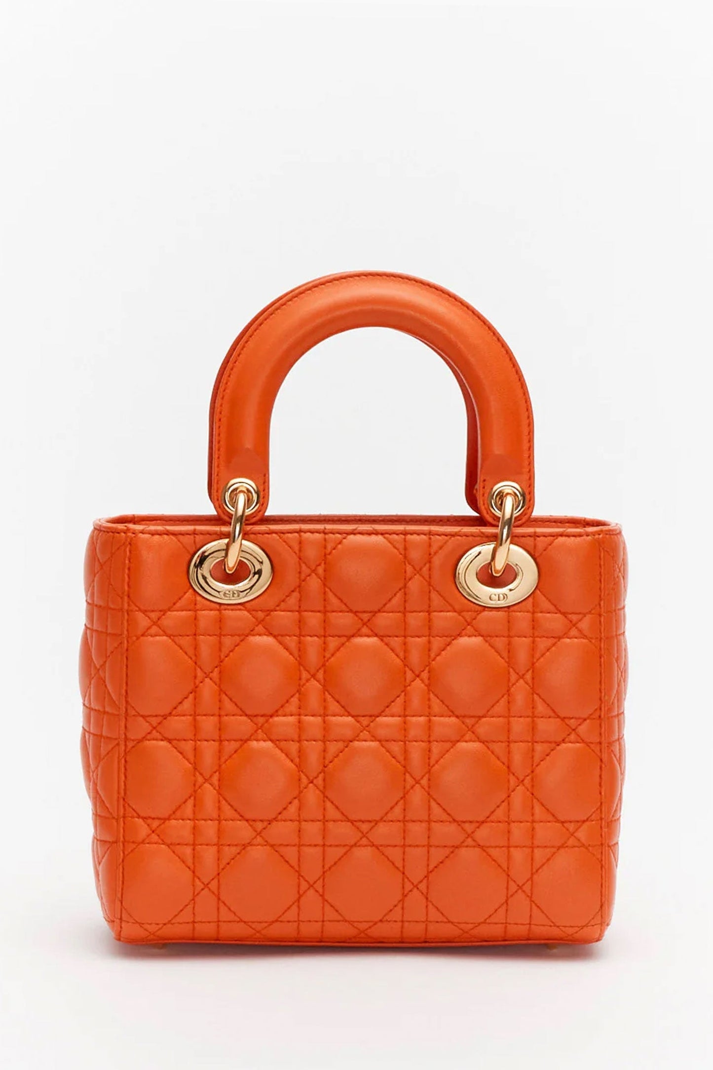 Christian Dior Limited Edition Orange Lambskin Small Lady Dior Top Handle