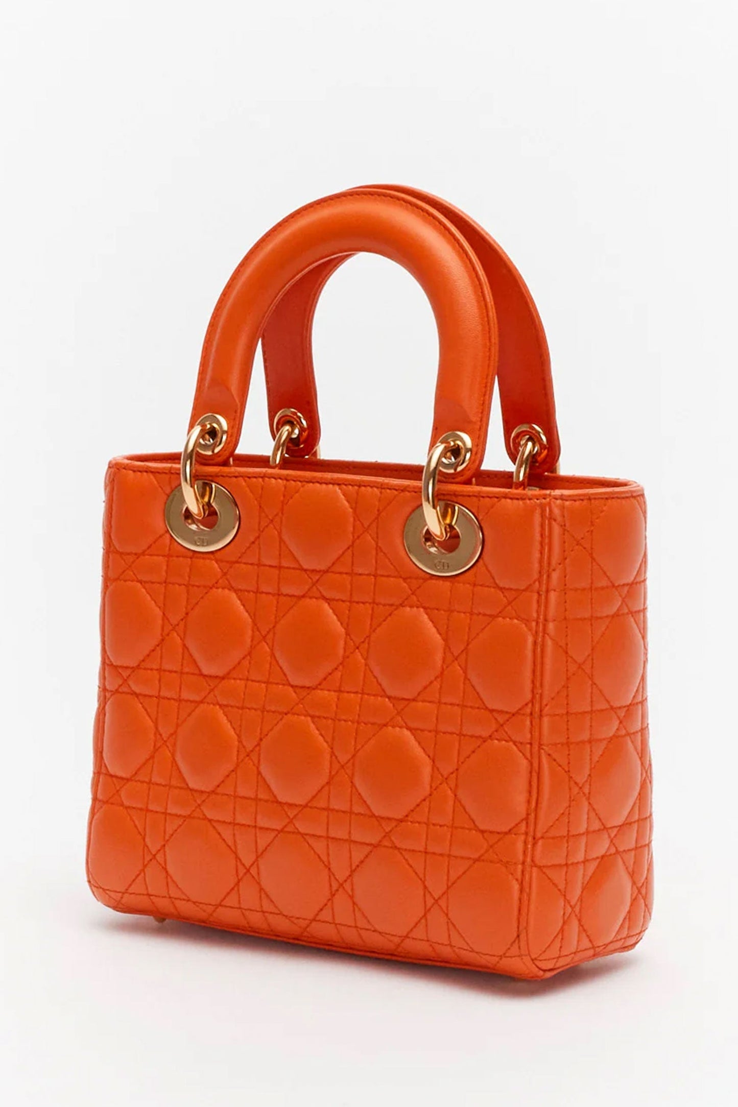 Christian Dior Limited Edition Orange Lambskin Small Lady Dior Top Handle