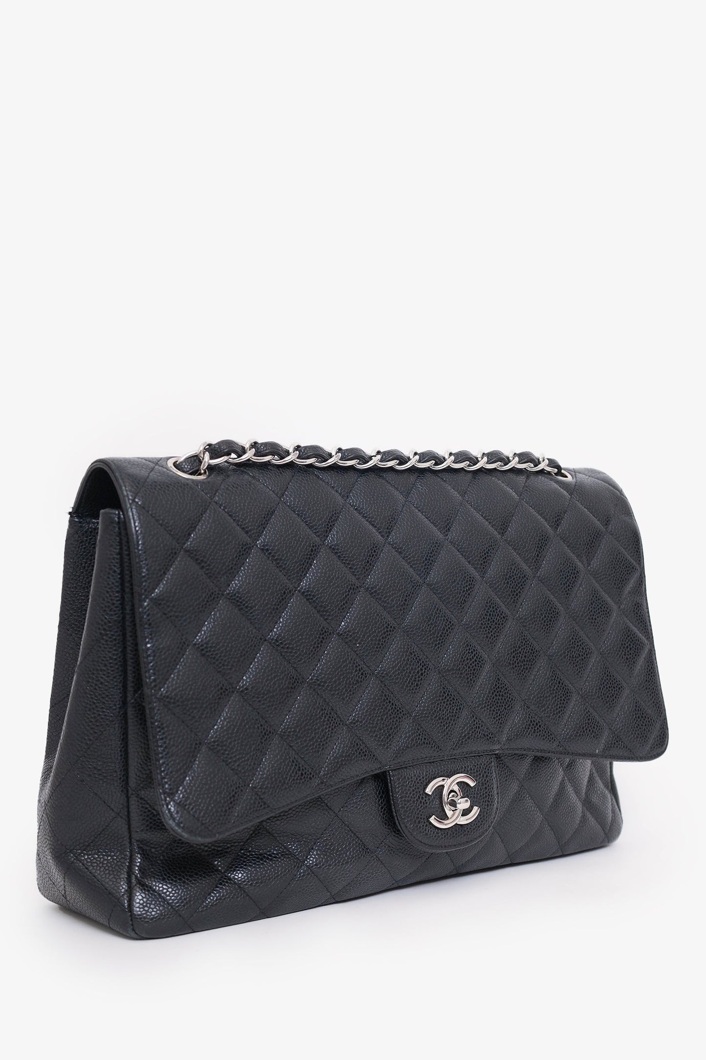 Chanel™ 2009-10 Black Caviar Leather Maxi Single Flap Shoulder Bag