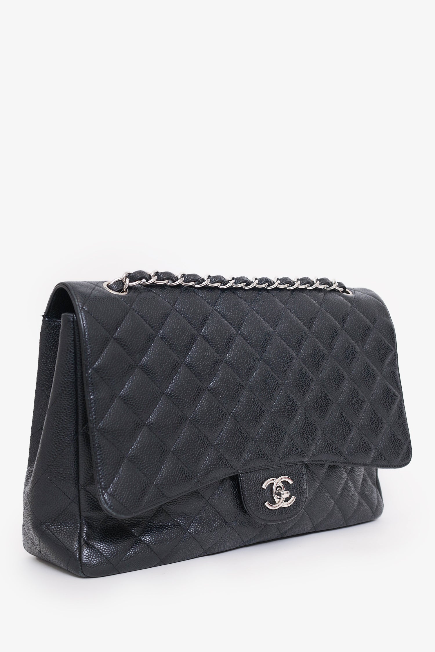 Chanel™ 2009-10 Black Caviar Leather Maxi Single Flap Shoulder Bag
