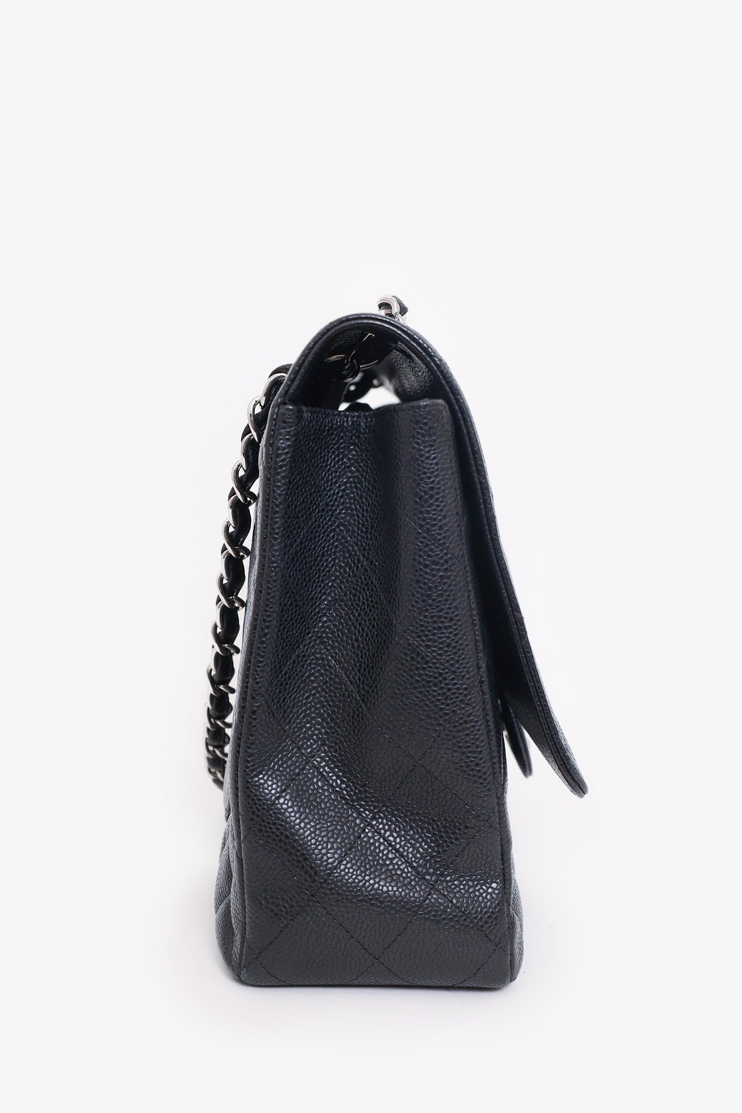 Chanel™ 2009-10 Black Caviar Leather Maxi Single Flap Shoulder Bag