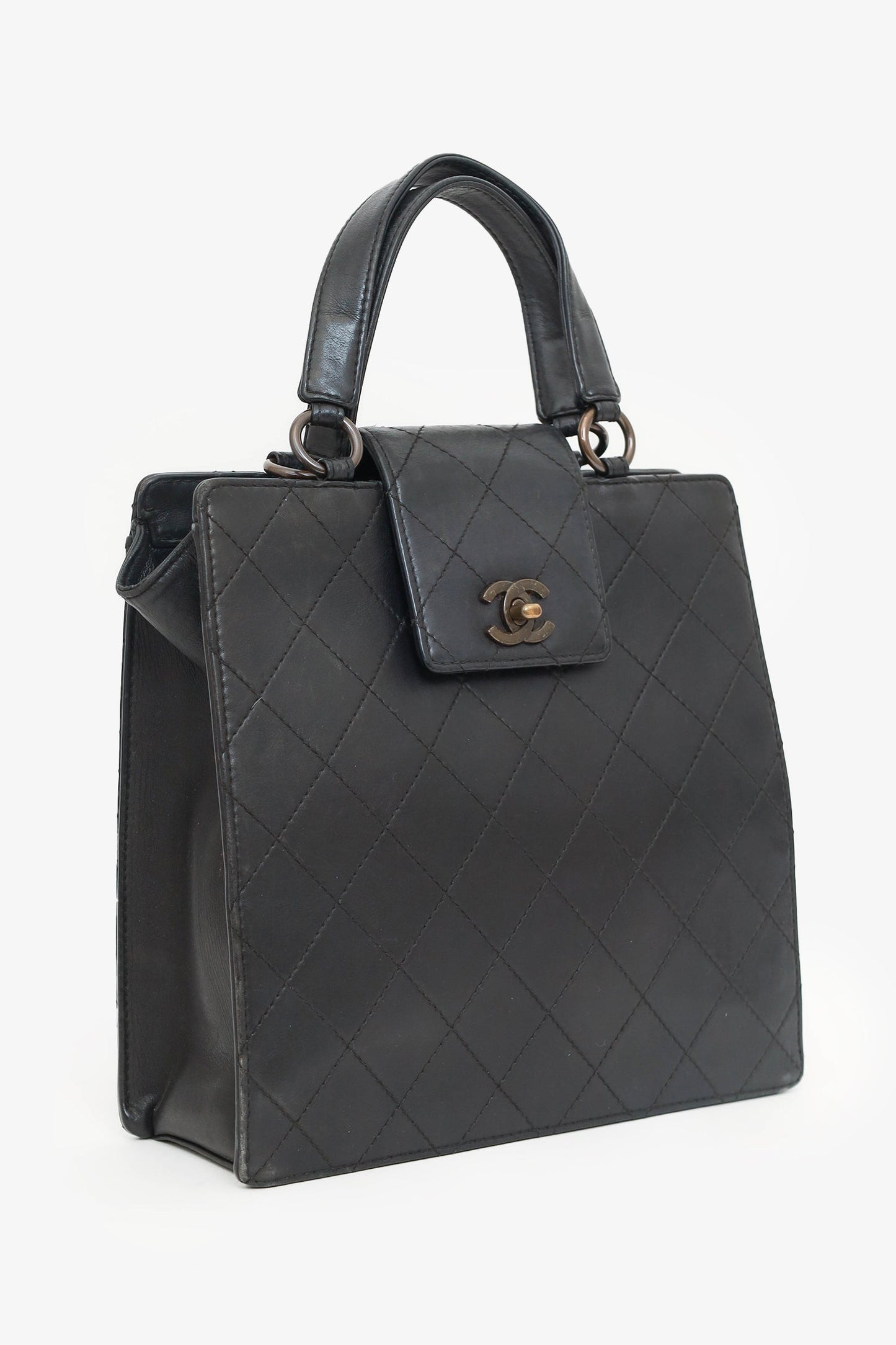 Chanel™ 1996-97 Black Leather Matelasse Coco Mark Tote