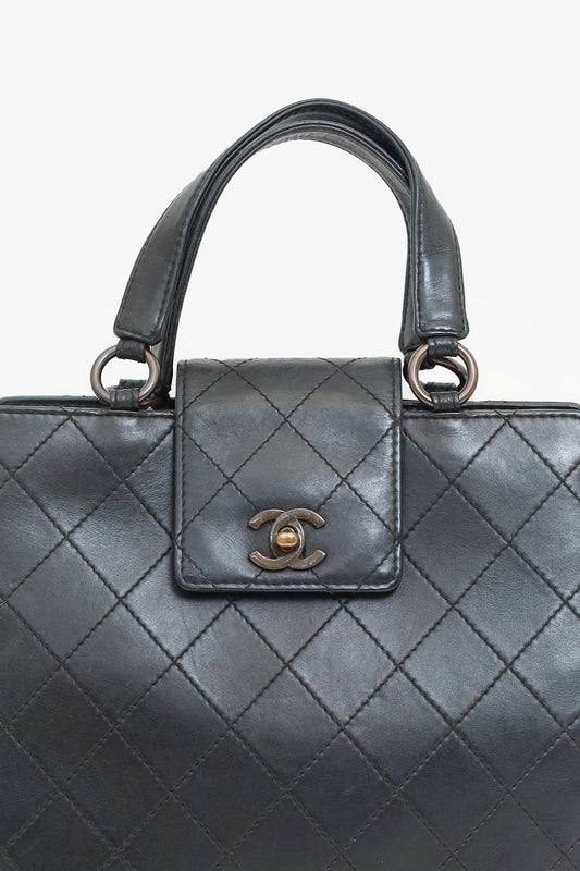 Chanel™ 1996-97 Black Leather Matelasse Coco Mark Tote