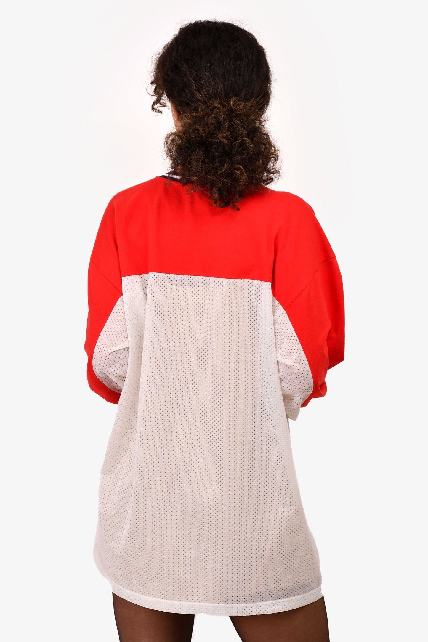 Gucci Red/White Mesh '22705 Songs' Jersey Top Size M