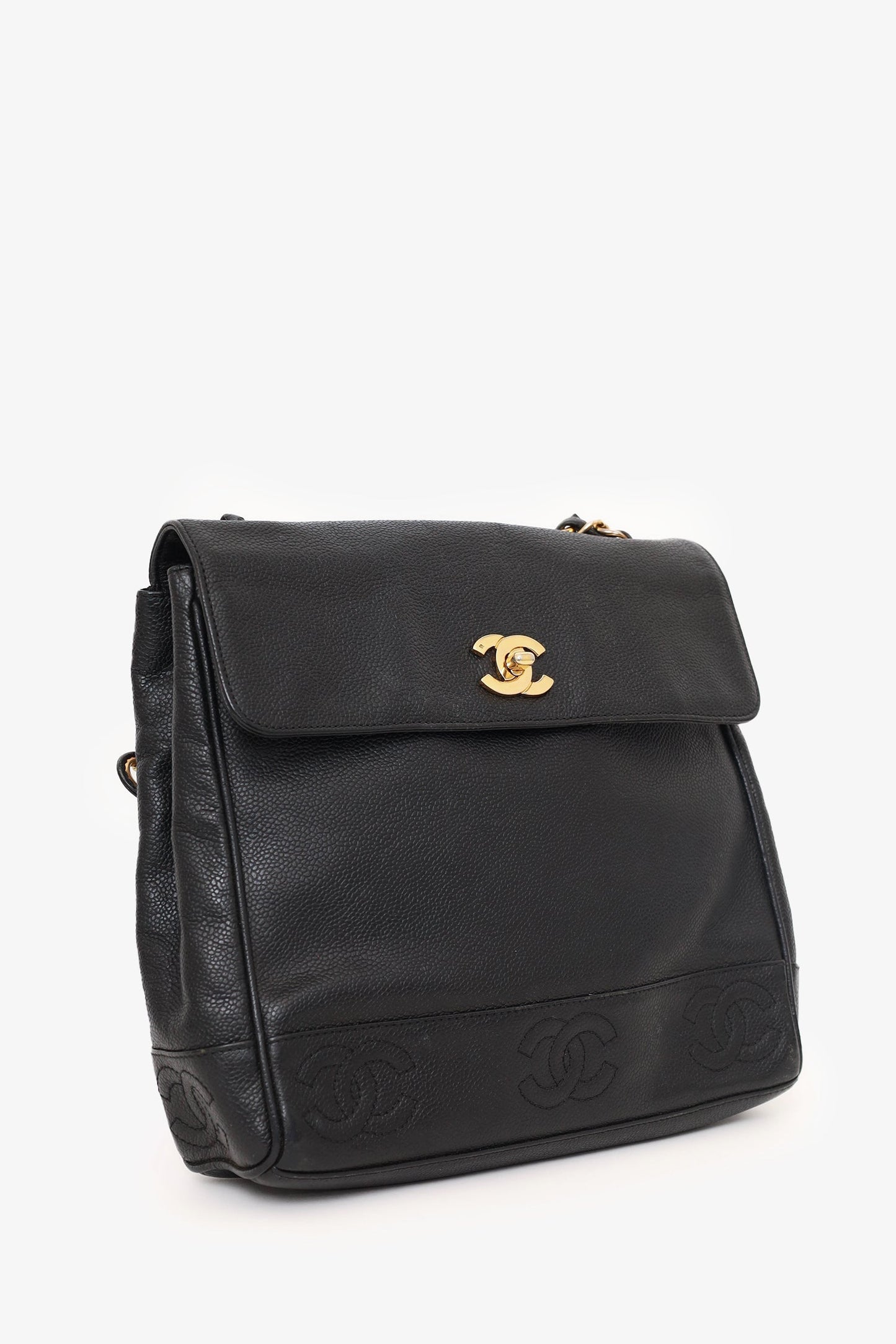 Chanel™ 1996-97 Black Caviar Leather Triple CC Shoulder Bag