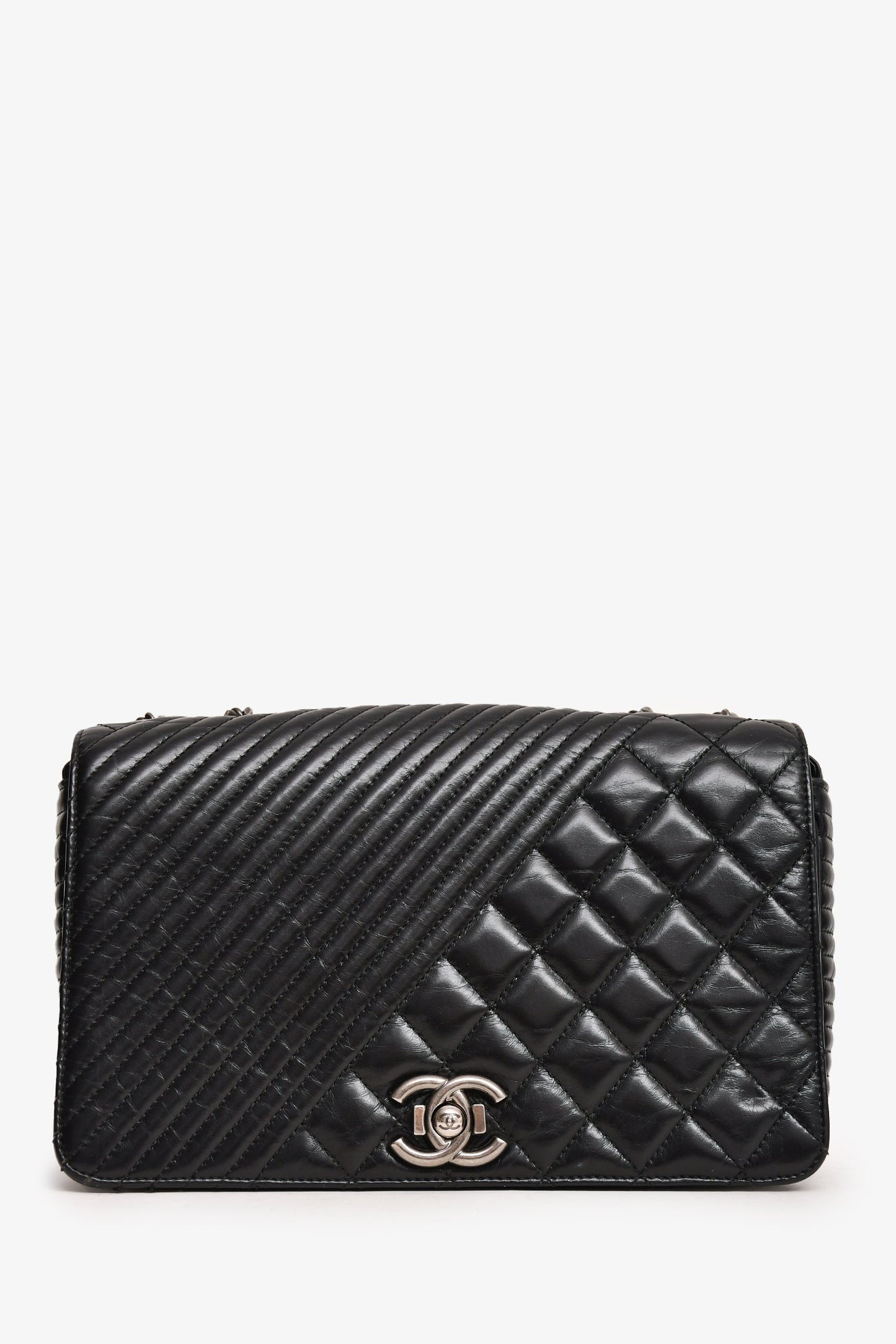 Chanel™ 2014 Black Glazed Leather Coco Boy Flap Bag