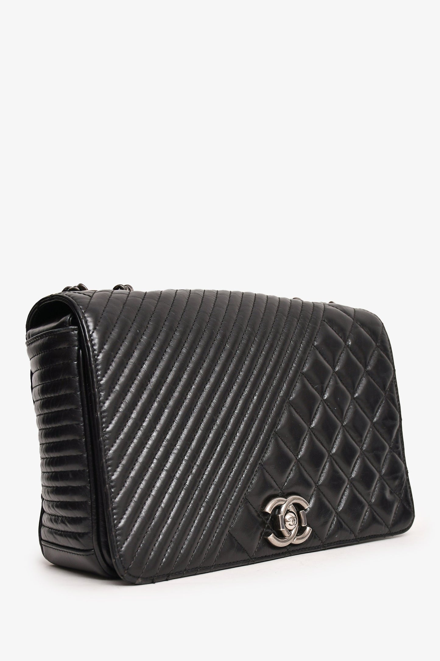 Chanel™ 2014 Black Glazed Leather Coco Boy Flap Bag