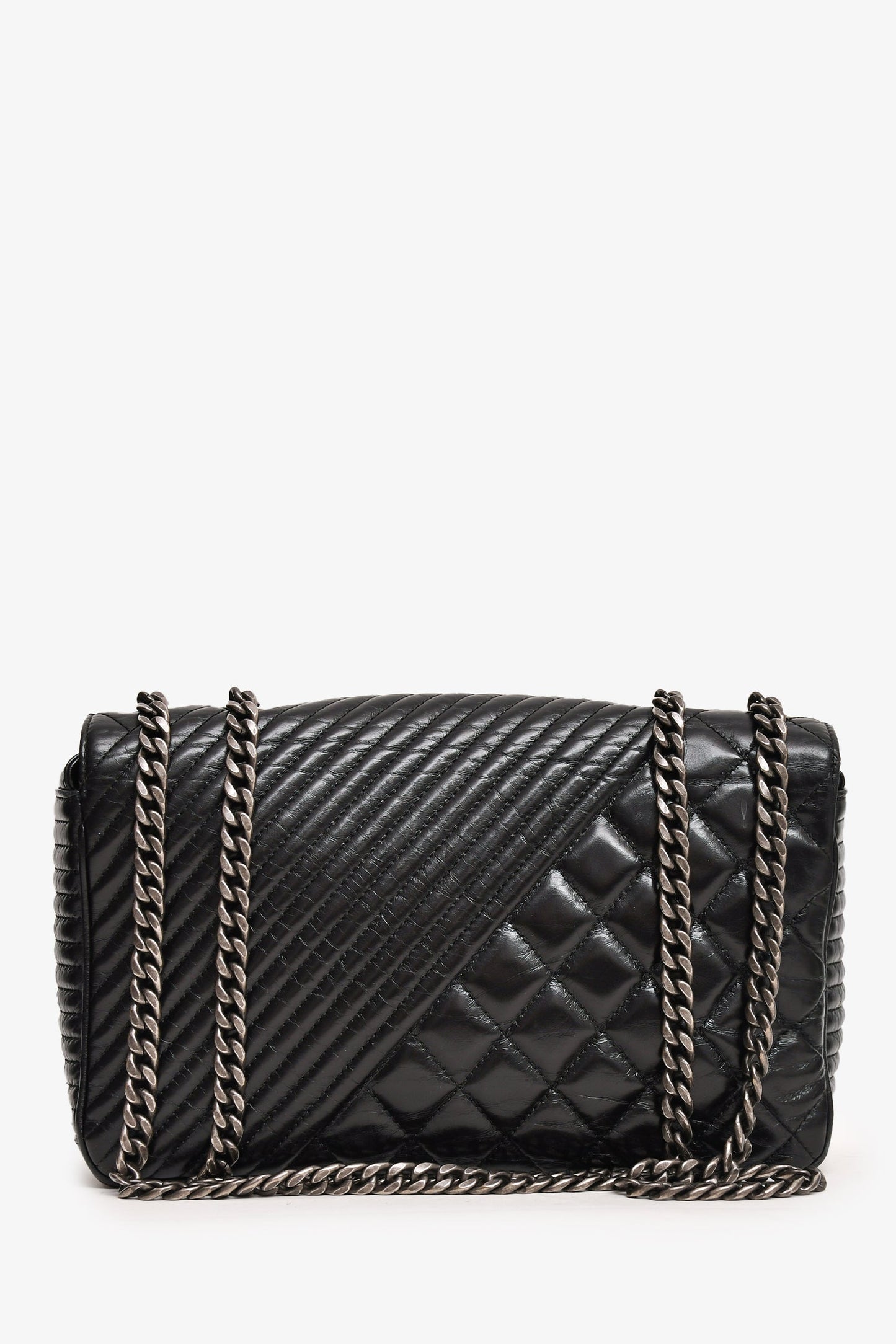 Chanel™ 2014 Black Glazed Leather Coco Boy Flap Bag