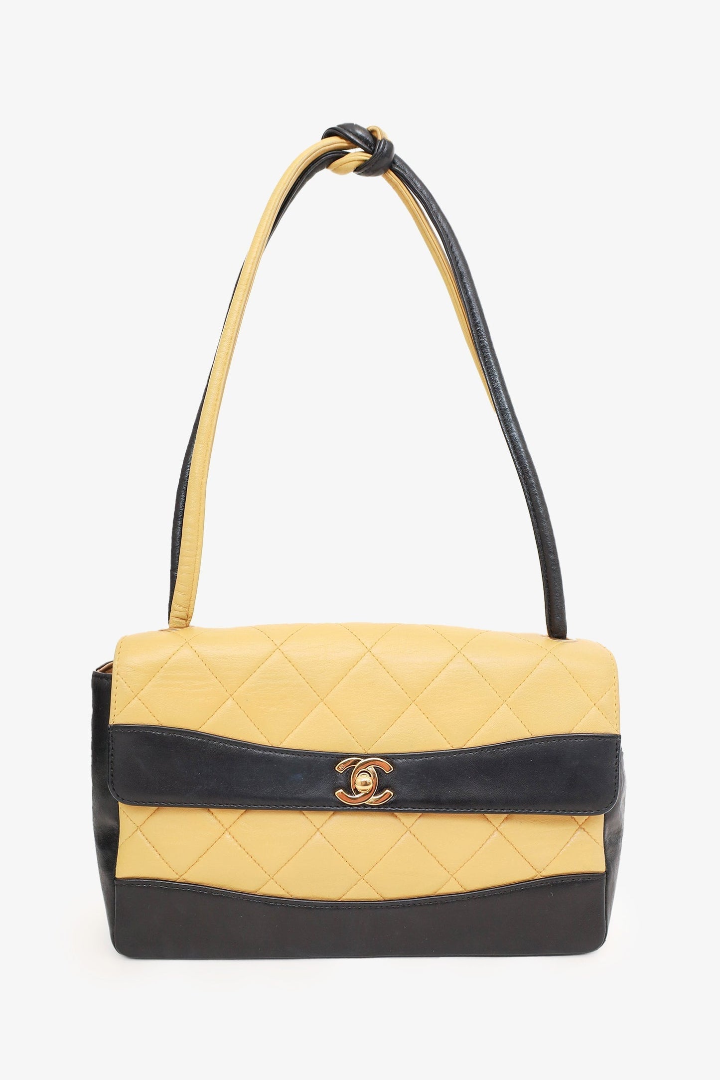 Chanel™ 2000-02 Beige/Black Quilted Lambskin Tie Knot Flap Bag